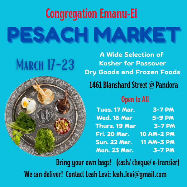 Poster showing dates and times of the Pesach Market